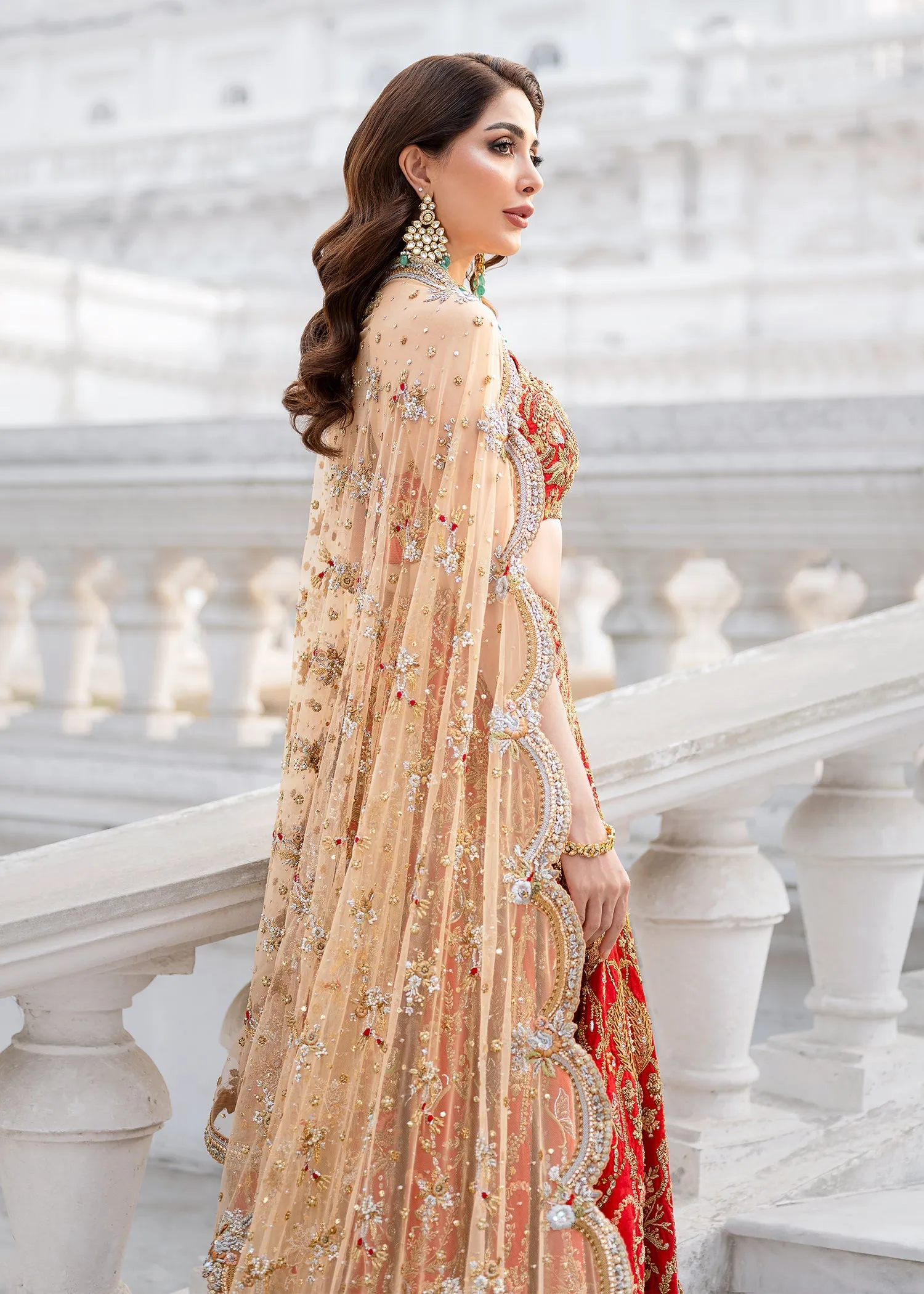 Indian Red Bridal Lehenga Choli with Golden Dupatta