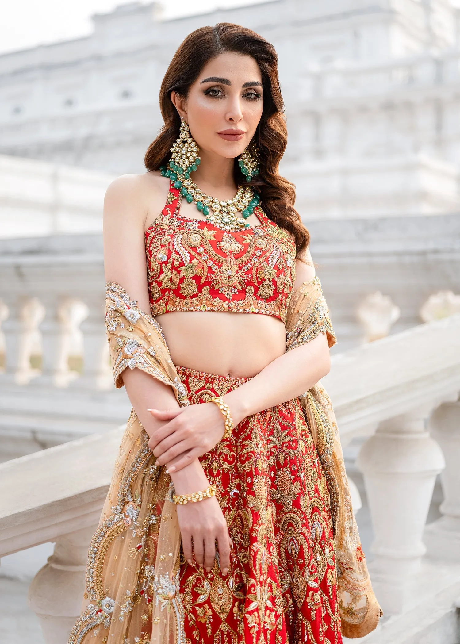 Indian Red Bridal Lehenga Choli with Golden Dupatta