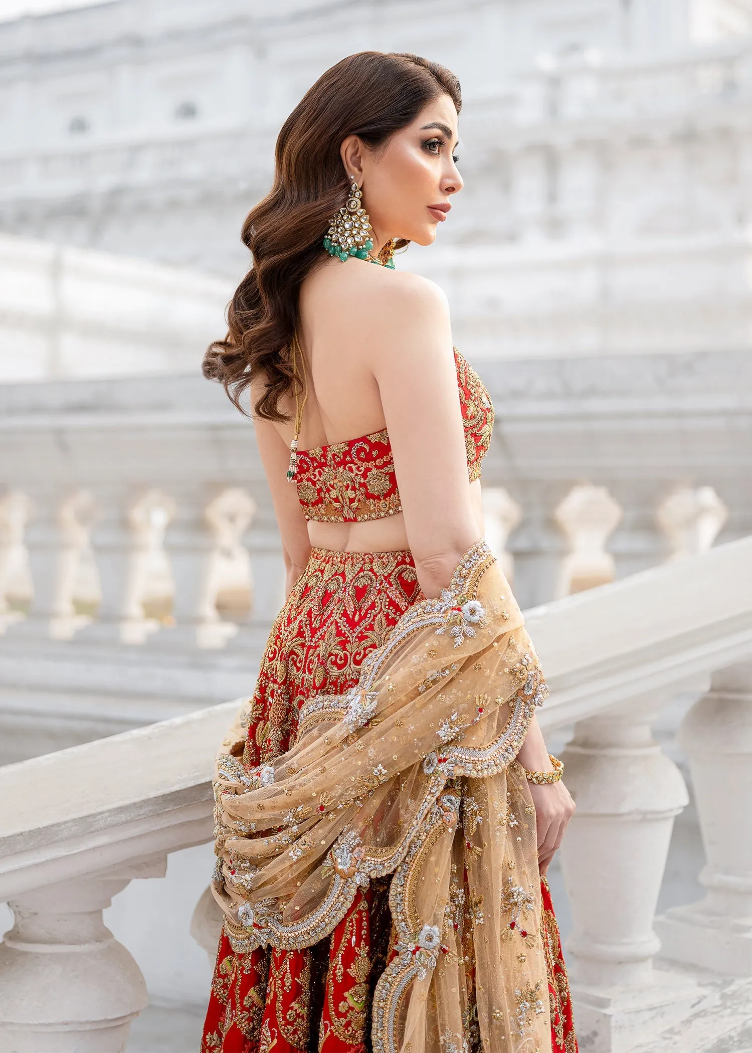 Indian Red Bridal Lehenga Choli with Golden Dupatta