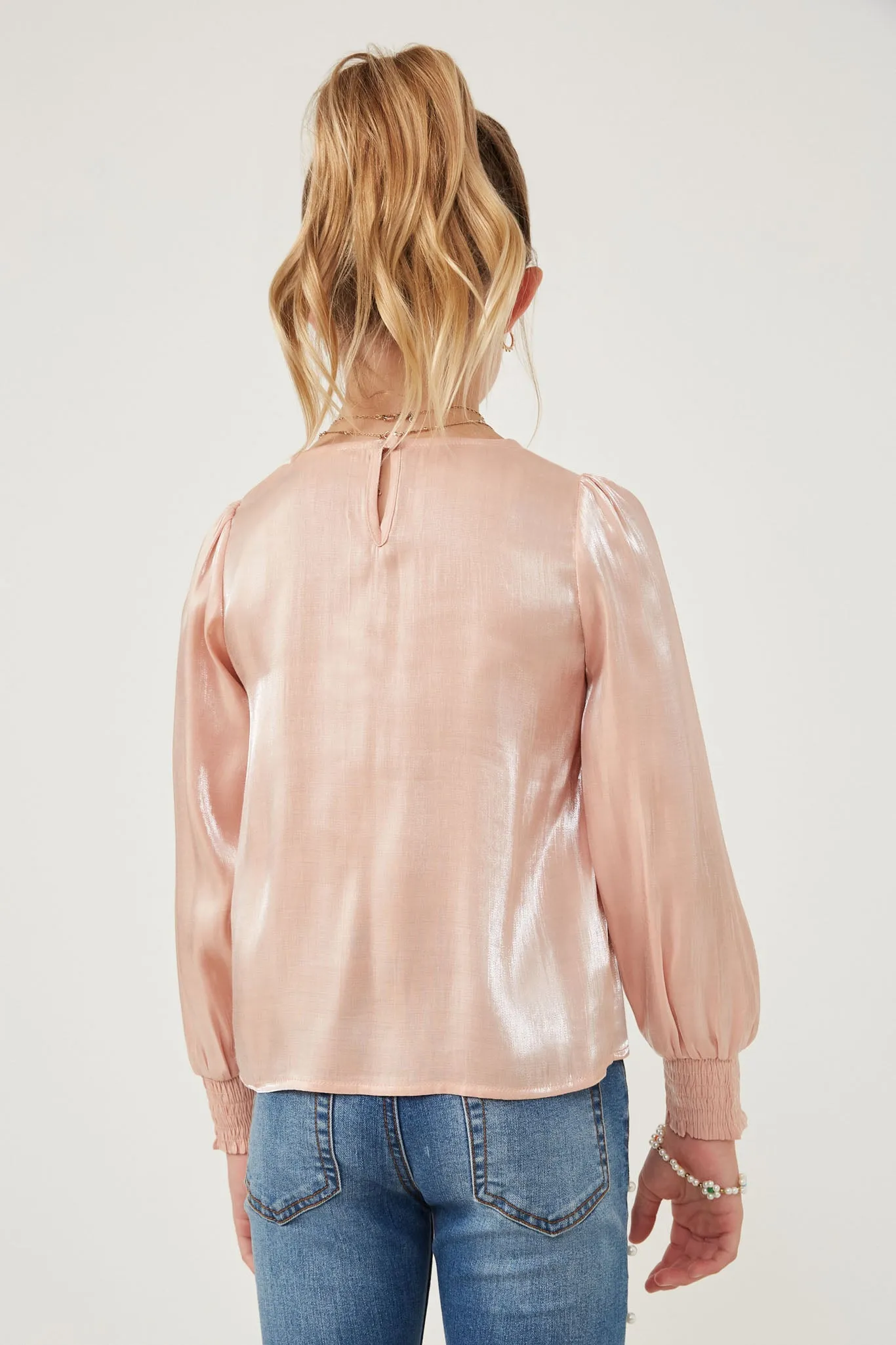 Iridescent Ruffled Smock Cuff Top