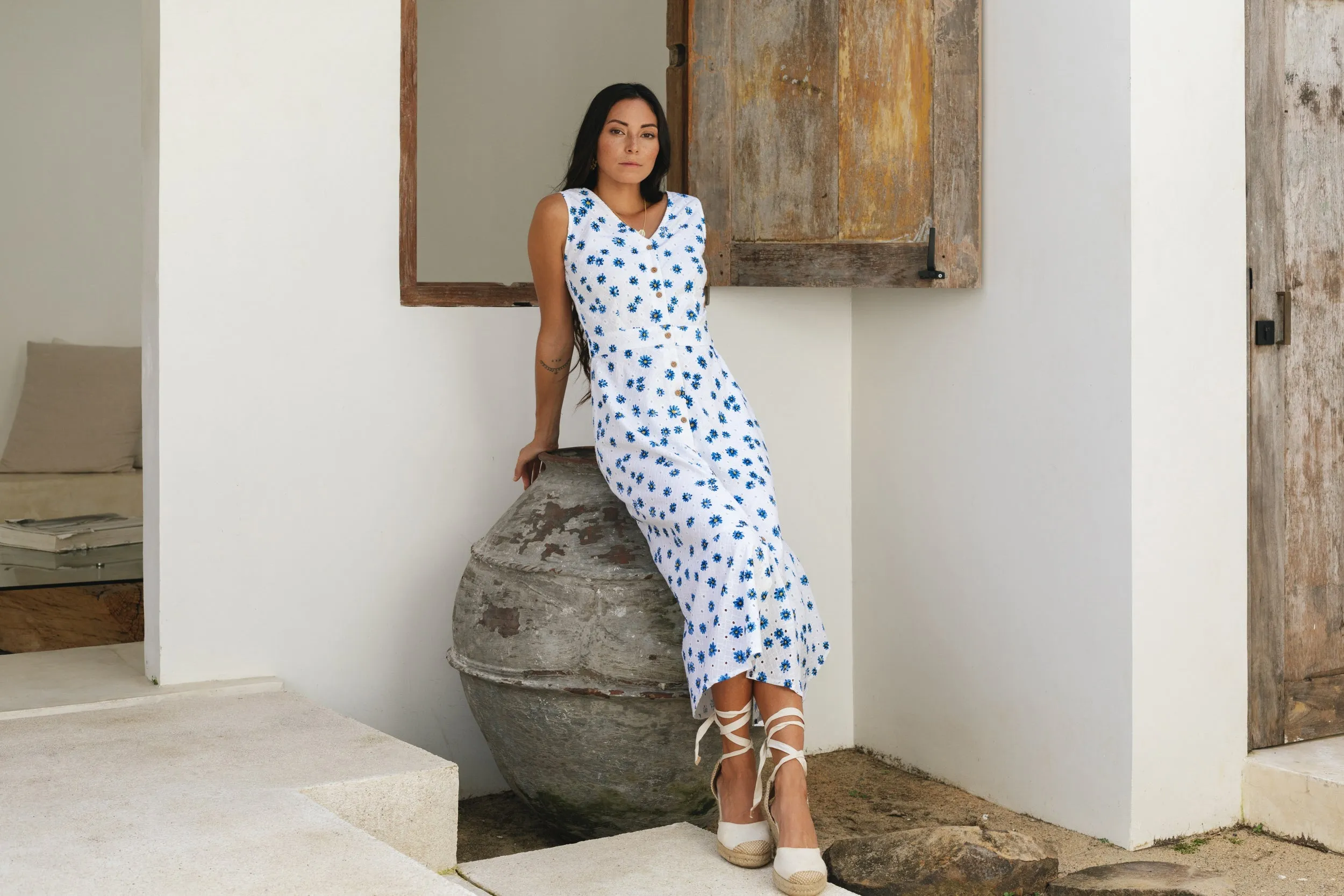 Ivory Daisy Button Down Dress
