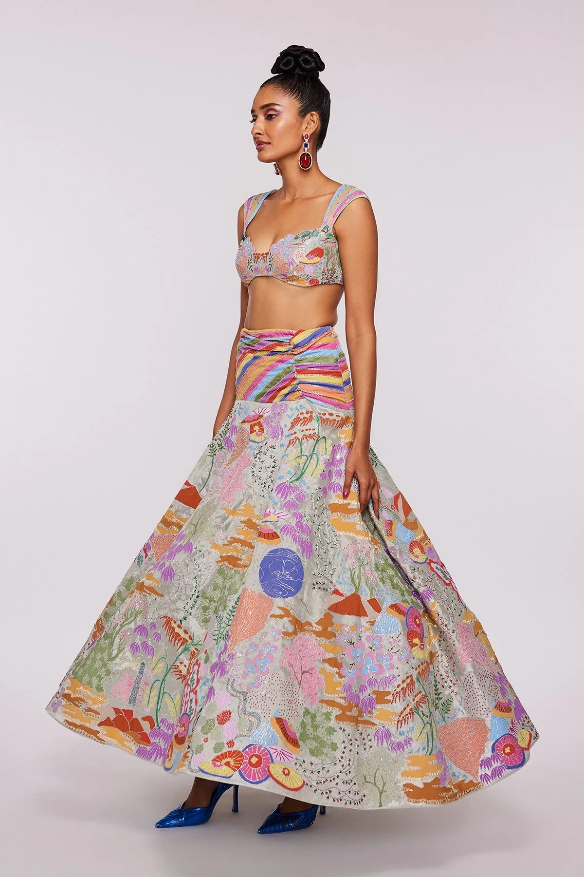 Ivory Divergence Tissue Appliquéd And Embellished Lehenga With Blouse