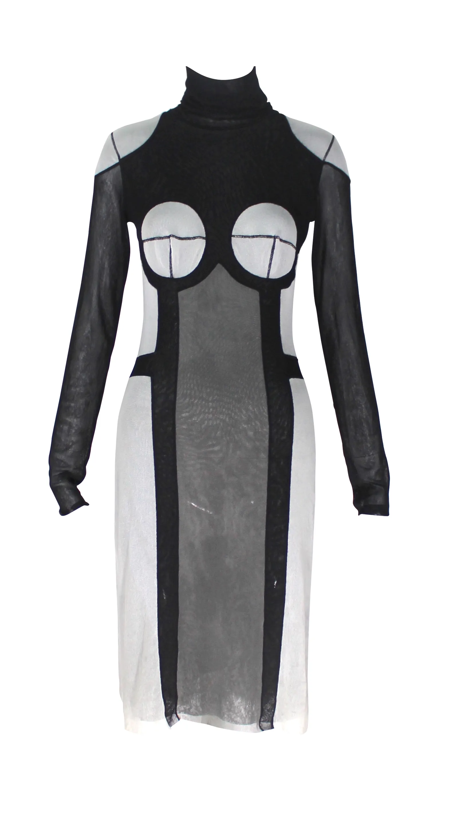 Jean Paul Gaultier Soleil Black and Grey Colorblock Mesh Dress, SS90 Reissue, Size L