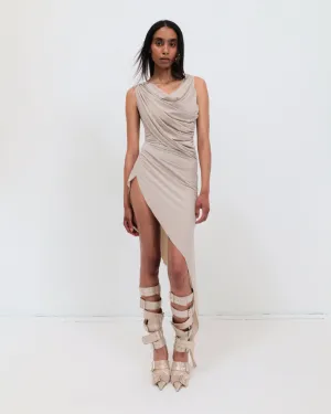 Jersey draped dress in sand gray