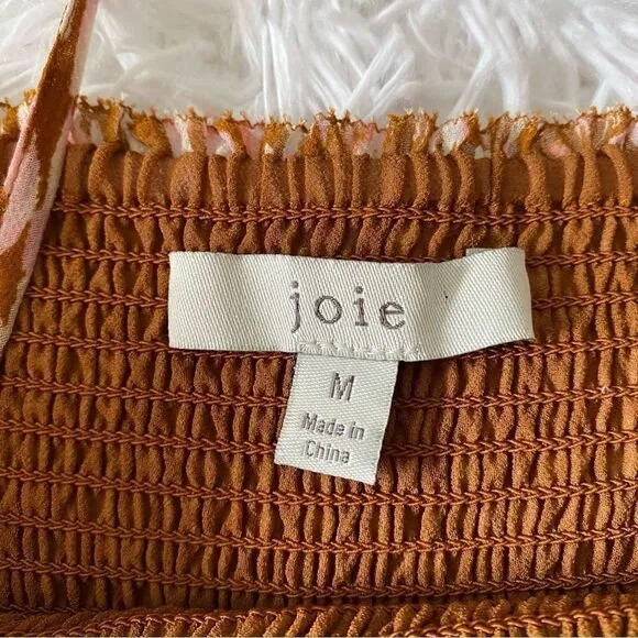 Joie Neutral Tan Sleeveless Boho Prairie Style Midi Dress 100% Silk Size M