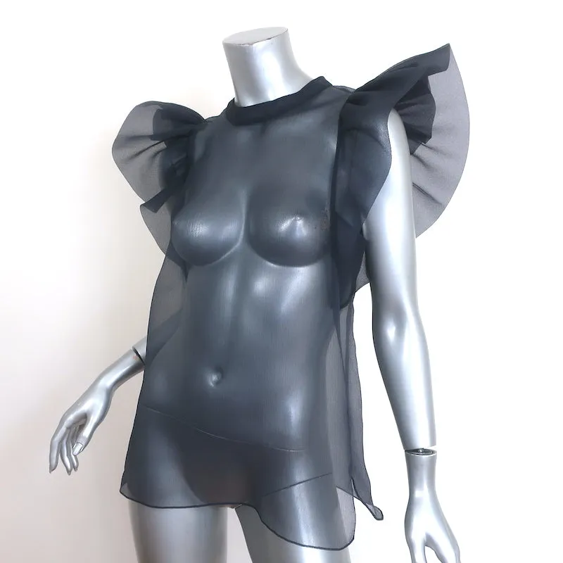 Jonathan Simkhai Corina Ruffled Organza Top Navy Size Small