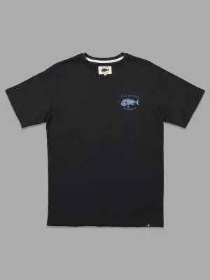 JUST ANOTHER FISHERMAN SNAPPER LOGO TEE - BLACK/BLUE