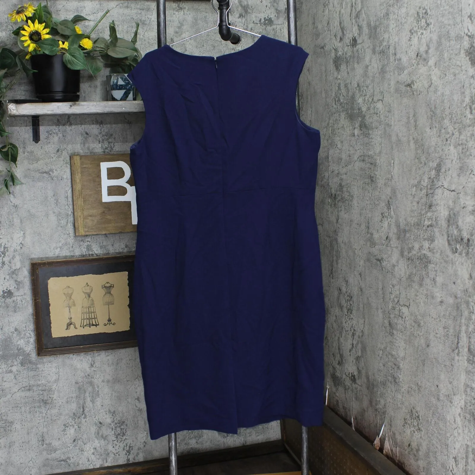 Kasper Womens Notched-Neck Sheath Dress 10814688 Navy Blue 18