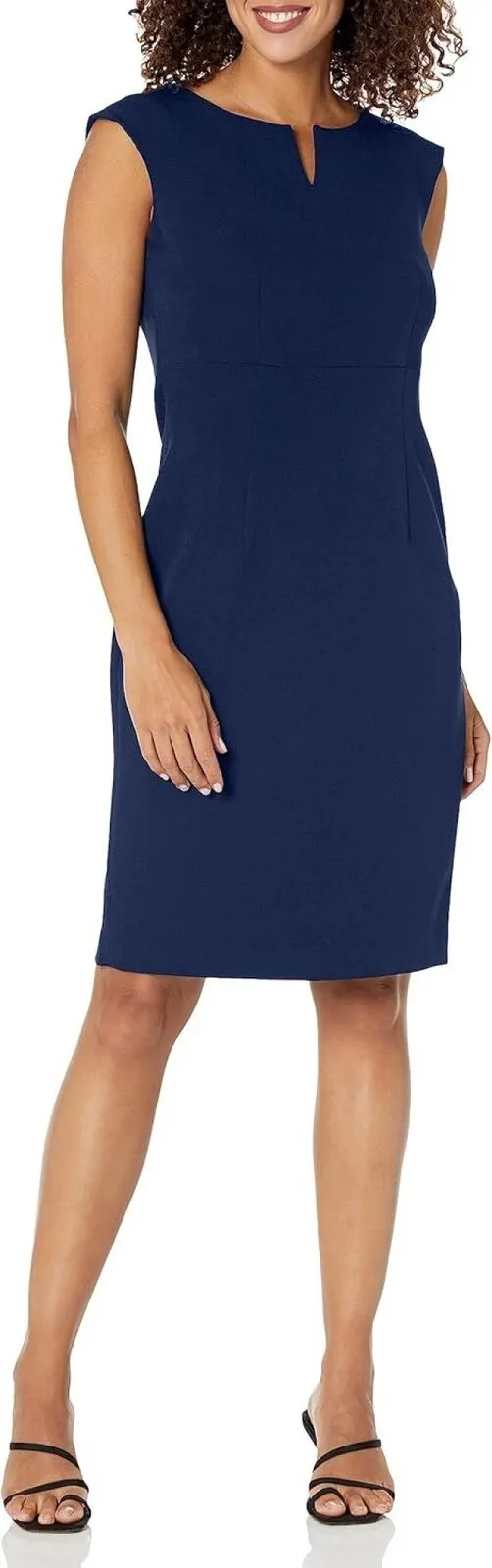 Kasper Womens Notched-Neck Sheath Dress 10814688 Navy Blue 18