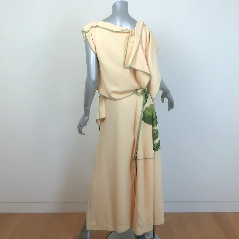 Kenzo Pansy Asymmetric Draped Midi Dress Pale Yellow Size 36