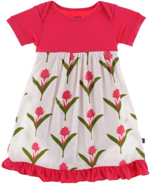 KicKee Pants Natural Red Ginger Flowers S/S One Piece Dress Romper