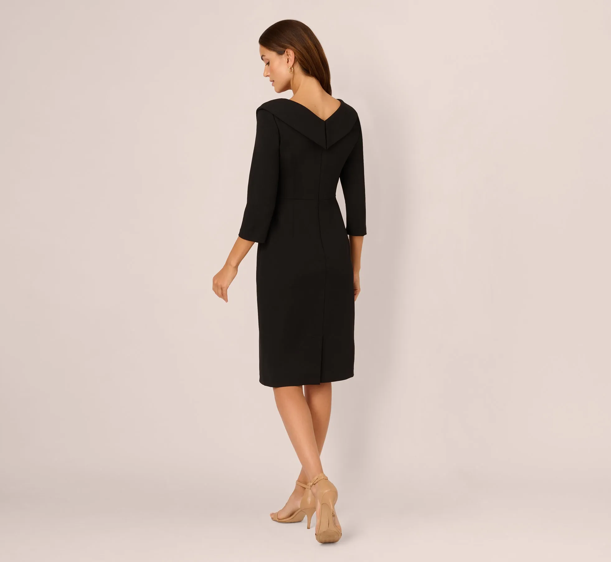 Knit Crepe Tie Front Sheath Dress In Black