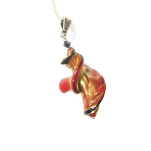 Large Murano Glass Black Red Twist Gold Pendant
