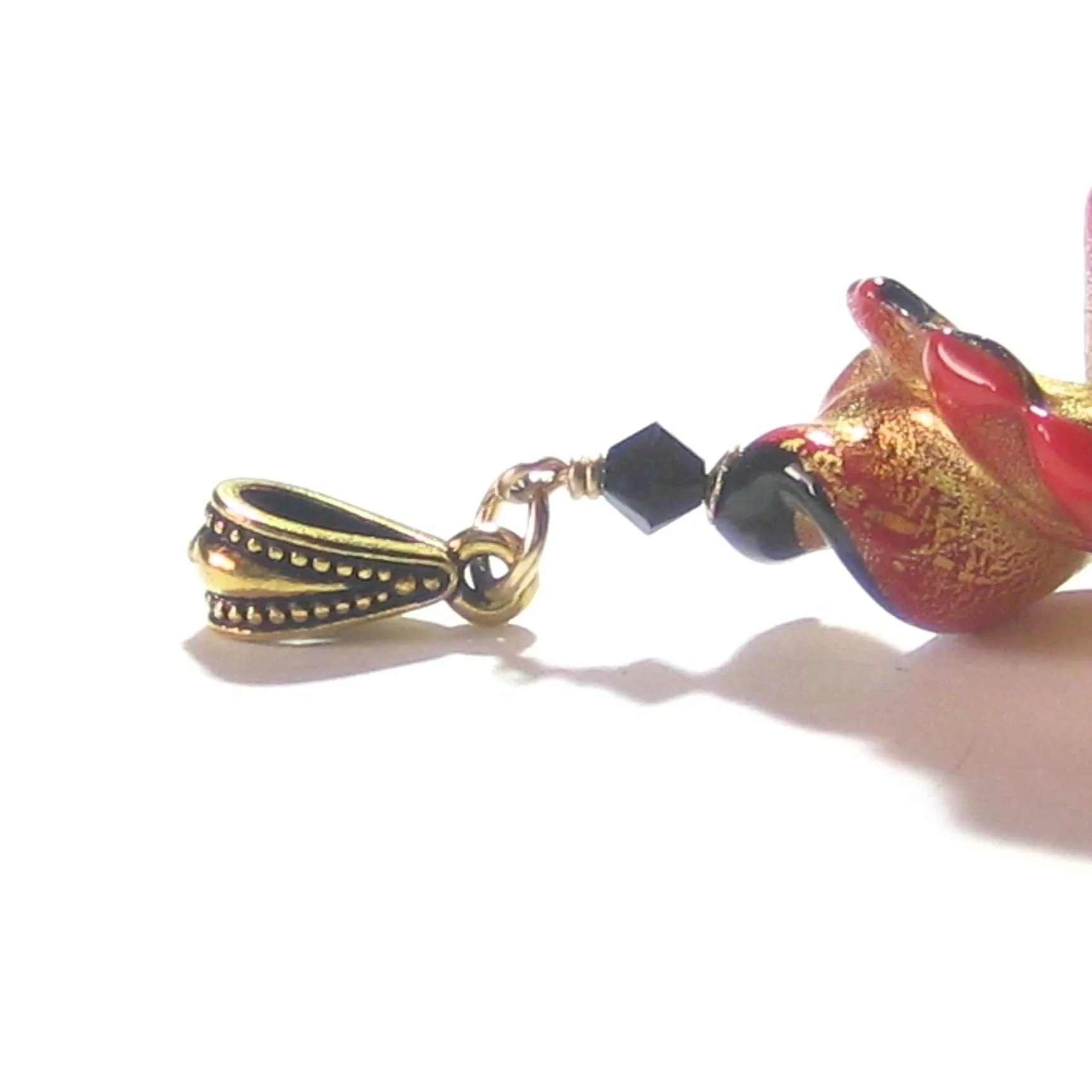 Large Murano Glass Black Red Twist Gold Pendant