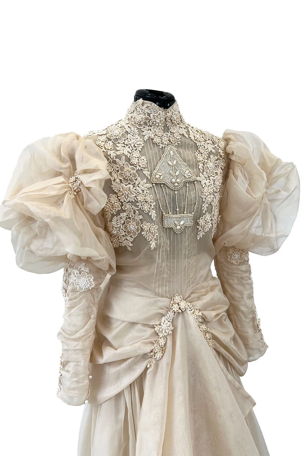 Late 1980s Capriccio Victorian Inspired Ecru Ivory Colour Silk Organza Dress Set