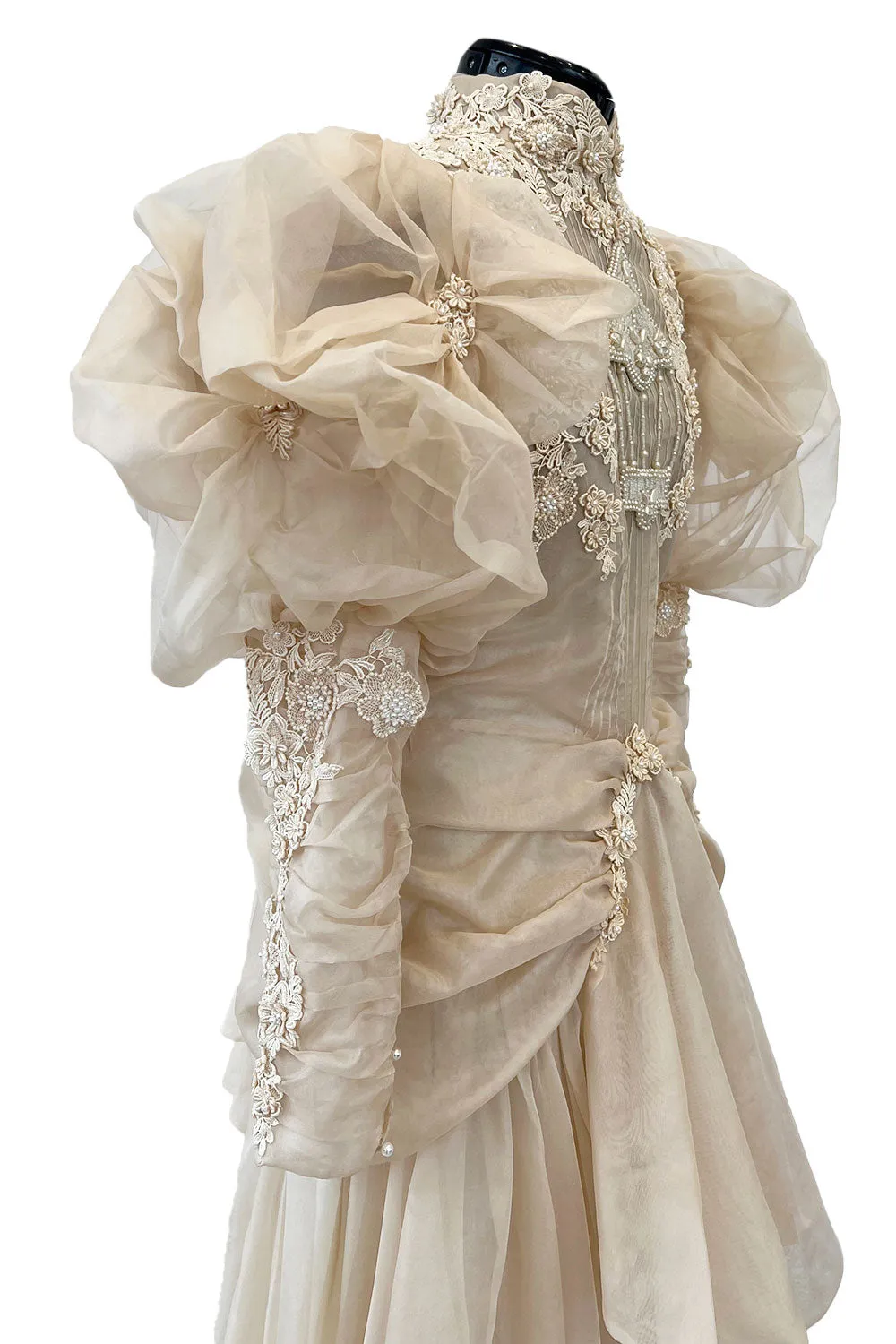 Late 1980s Capriccio Victorian Inspired Ecru Ivory Colour Silk Organza Dress Set