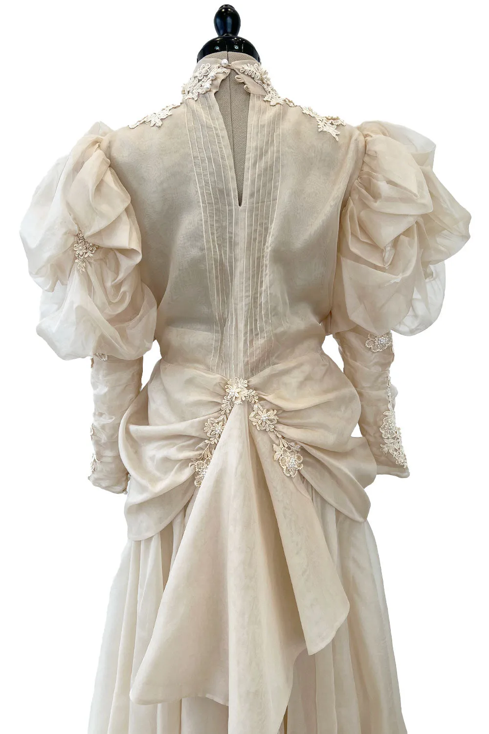Late 1980s Capriccio Victorian Inspired Ecru Ivory Colour Silk Organza Dress Set