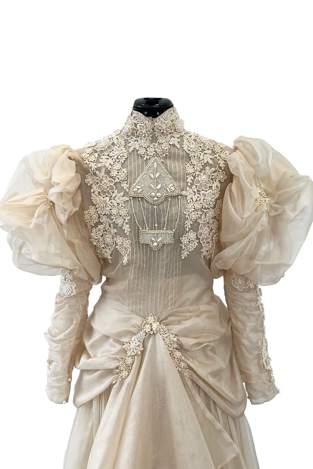 Late 1980s Capriccio Victorian Inspired Ecru Ivory Colour Silk Organza Dress Set