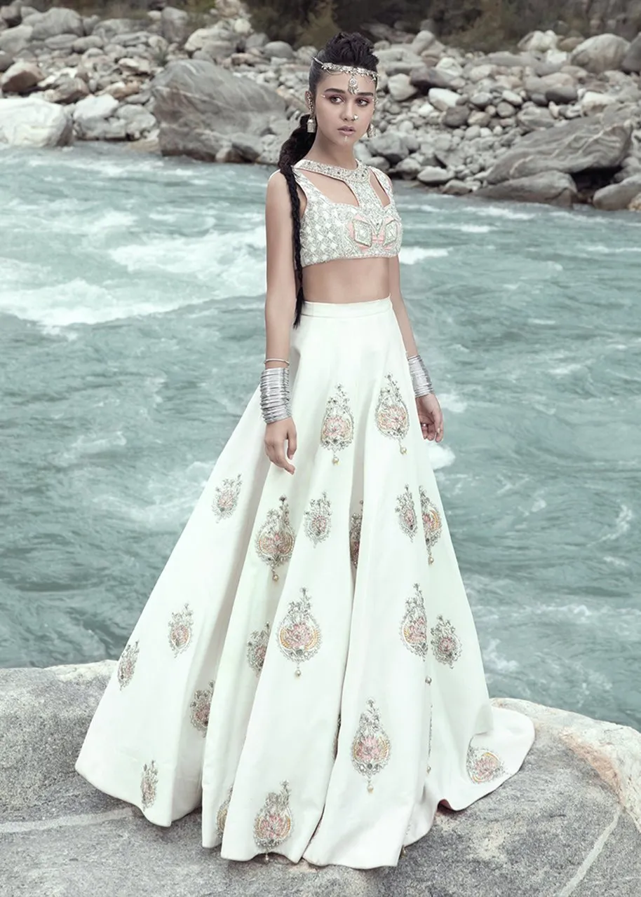 Latest embellished bridal skirt dress in white color for wedding wear # B3406