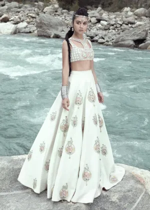 Latest embellished bridal skirt dress in white color for wedding wear # B3406