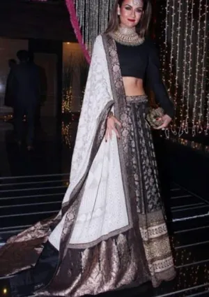Latest Jamawar Black&pearlwhite Indian wedding dress # B1973