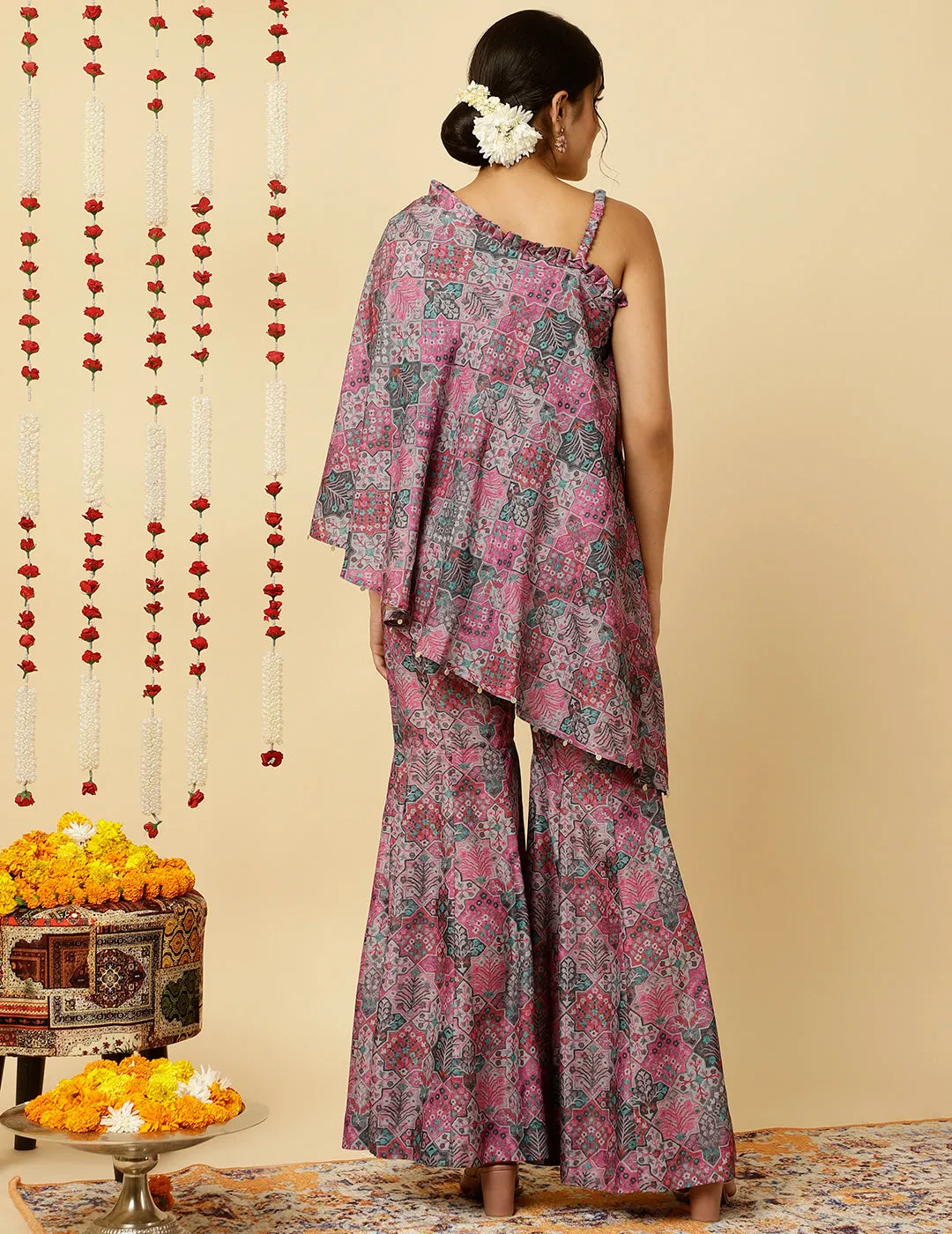 Lavender Aari Embrodiered Modernize Digital Print Co-ord Set
