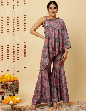Lavender Aari Embrodiered Modernize Digital Print Co-ord Set