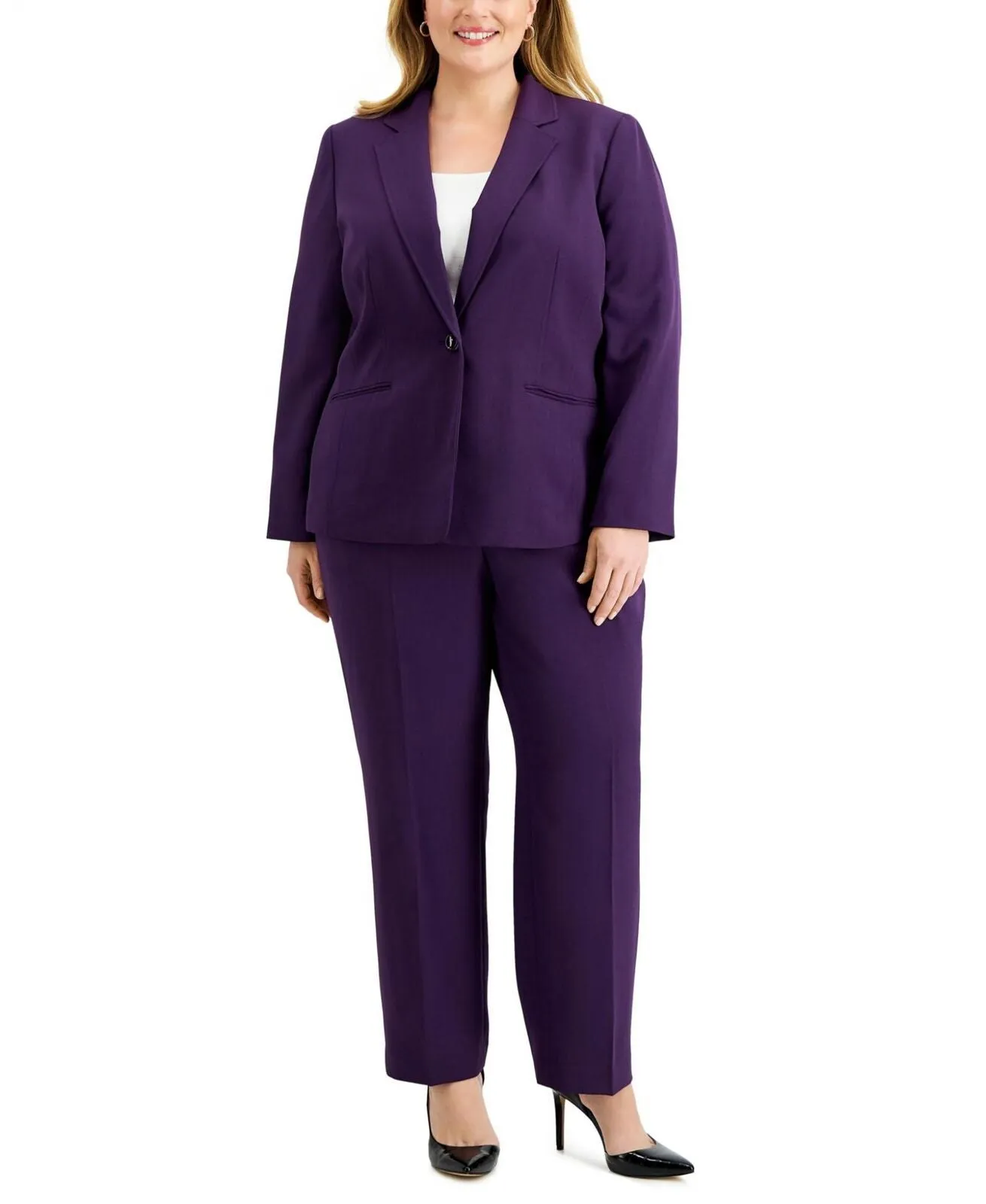 Le Suit Womens Plus Size One-Button Blazer & Straight-Leg Pant Suit 50040113