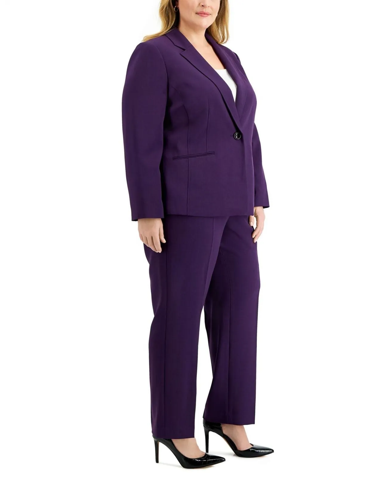 Le Suit Womens Plus Size One-Button Blazer & Straight-Leg Pant Suit 50040113