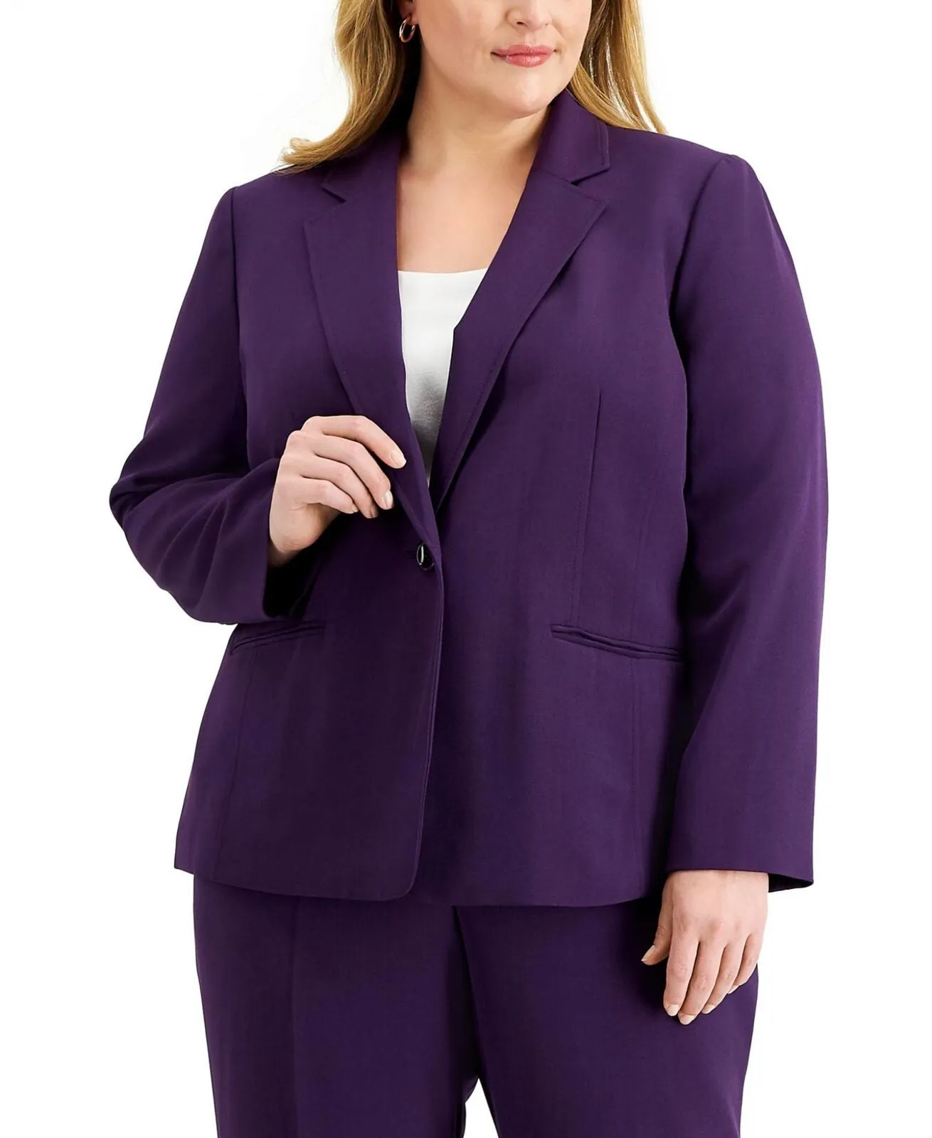 Le Suit Womens Plus Size One-Button Blazer & Straight-Leg Pant Suit 50040113
