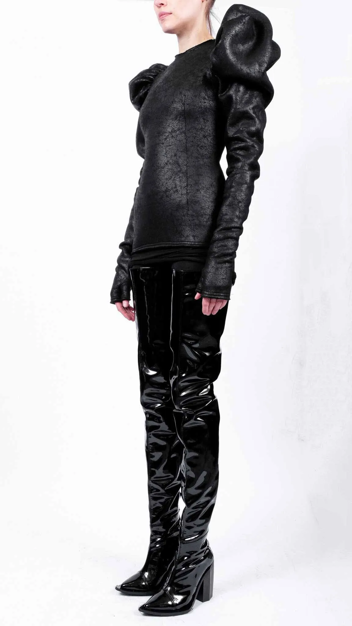 Leather Effect Top with Shoulder Detail