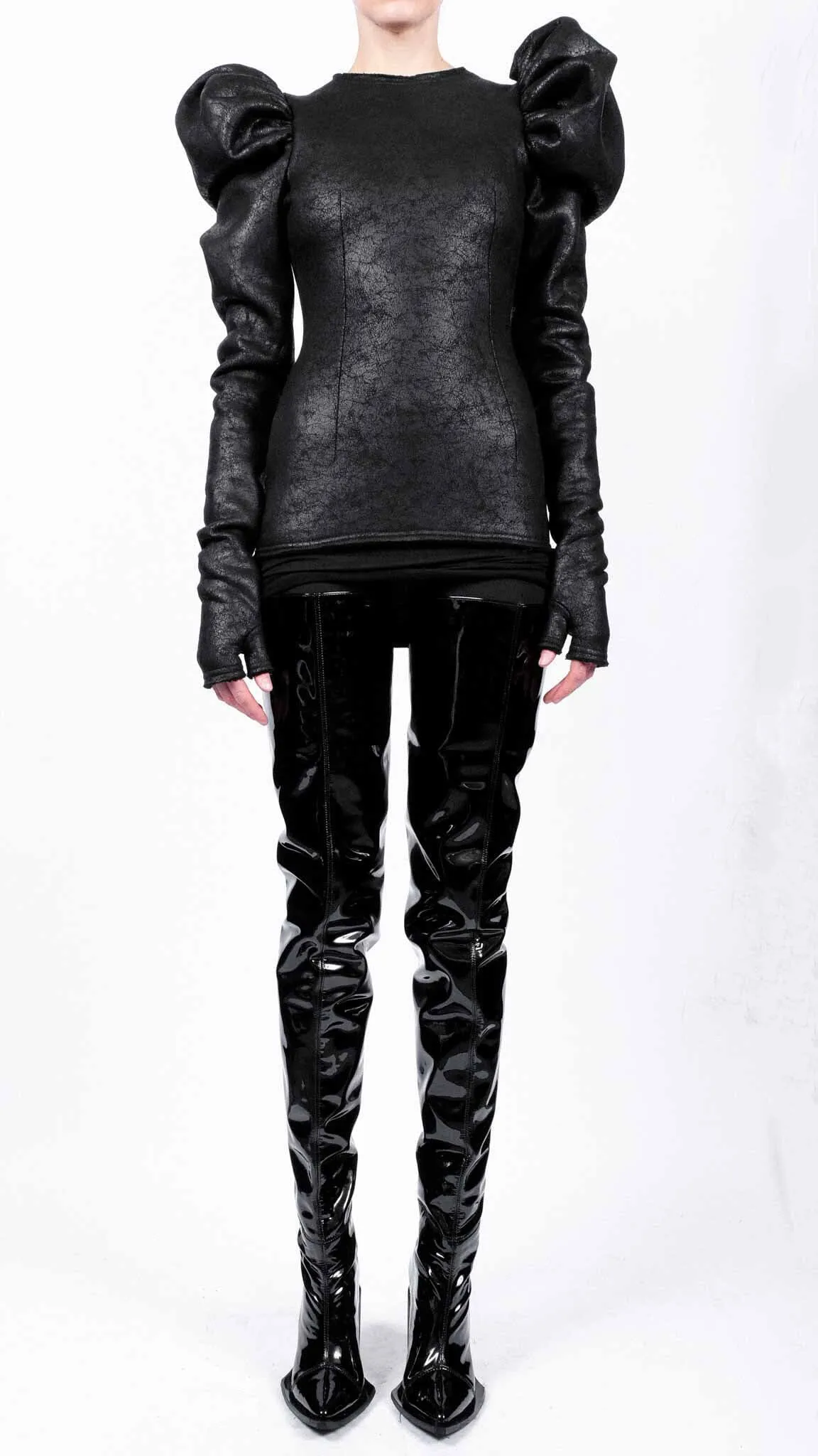 Leather Effect Top with Shoulder Detail
