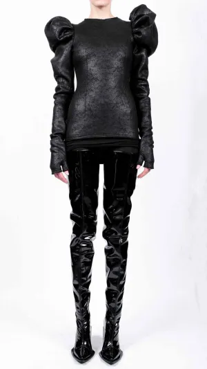 Leather Effect Top with Shoulder Detail