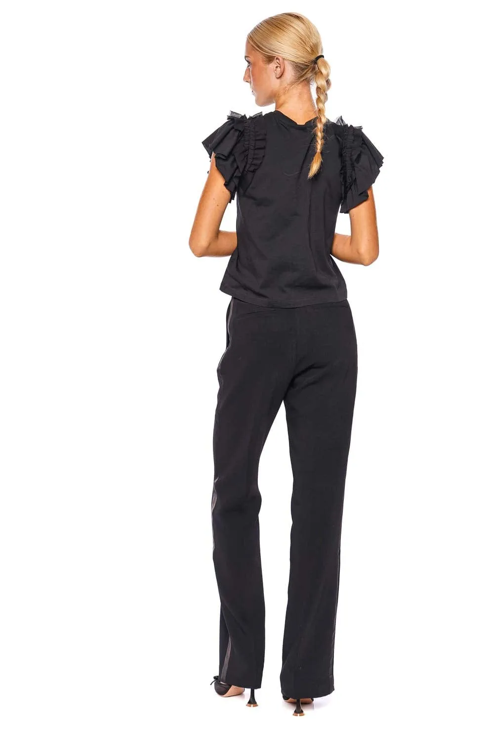 Leia Noir Ruffled Short Sleeve Top