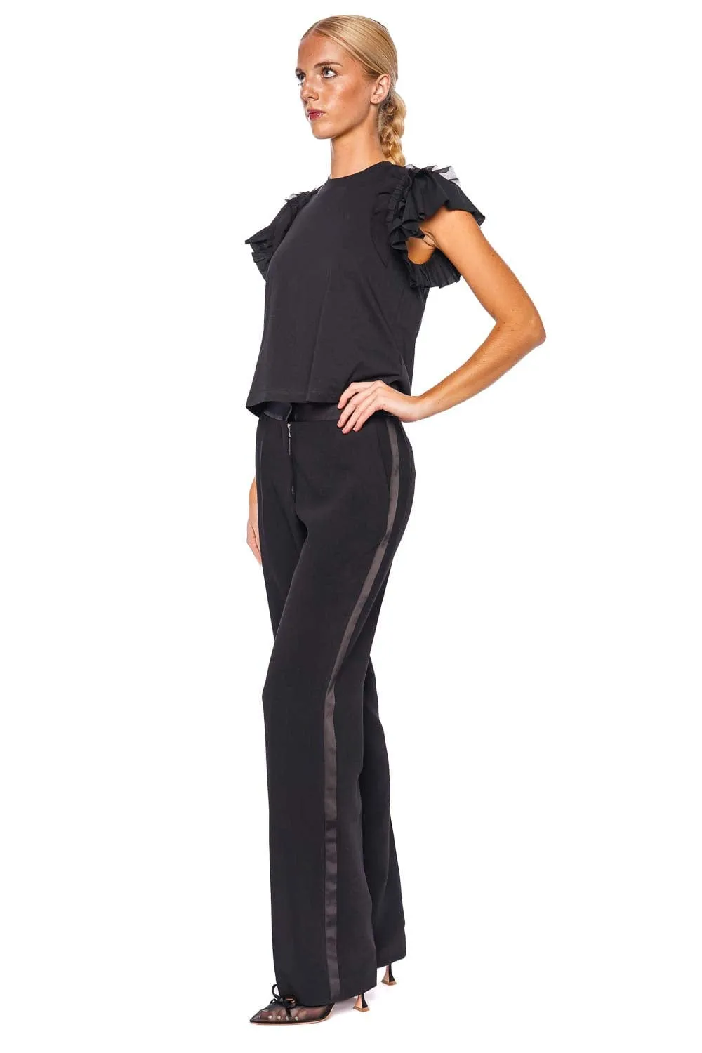 Leia Noir Ruffled Short Sleeve Top