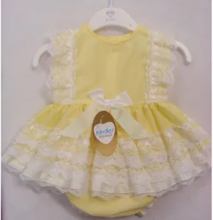 Lemon Lace and Bow Dress and Pants Set - 12-18M