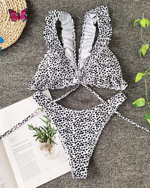 Leopard Print Ruffled Bikini Sets
