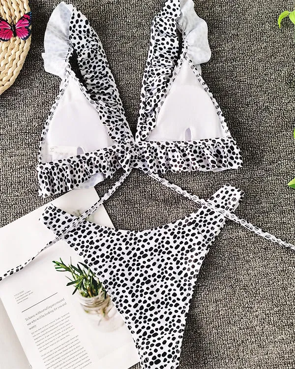 Leopard Print Ruffled Bikini Sets
