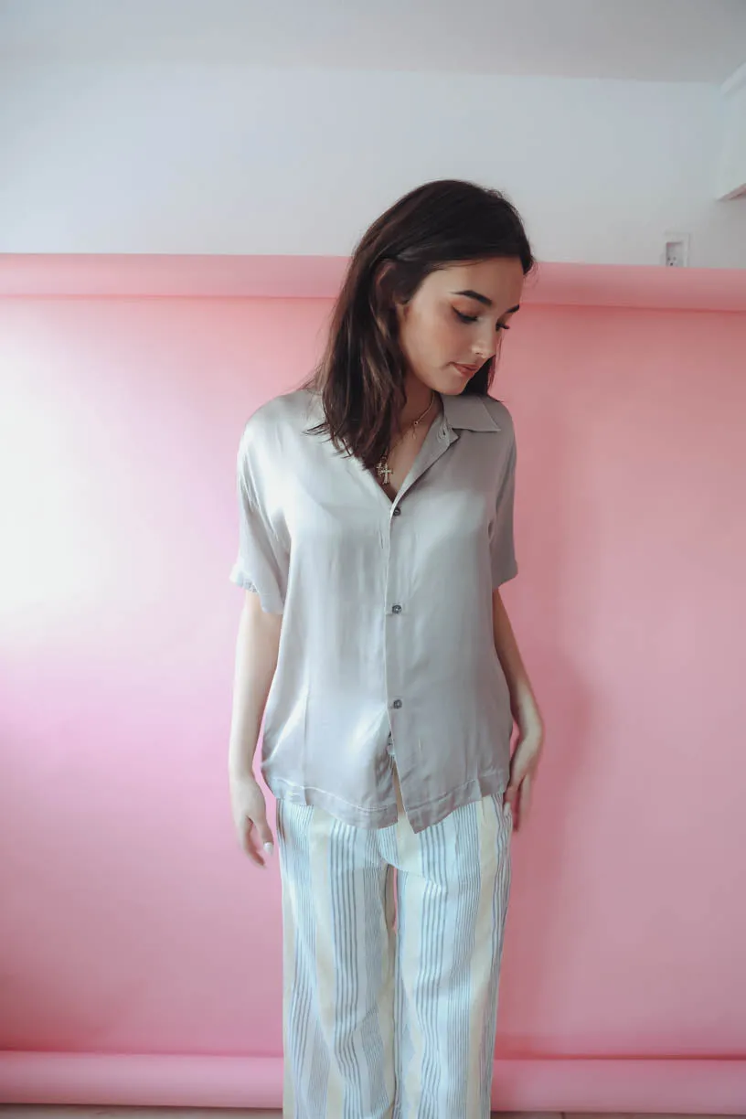 Let's Get Basic Satin Top in Grey