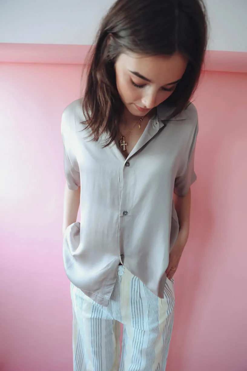 Let's Get Basic Satin Top in Grey