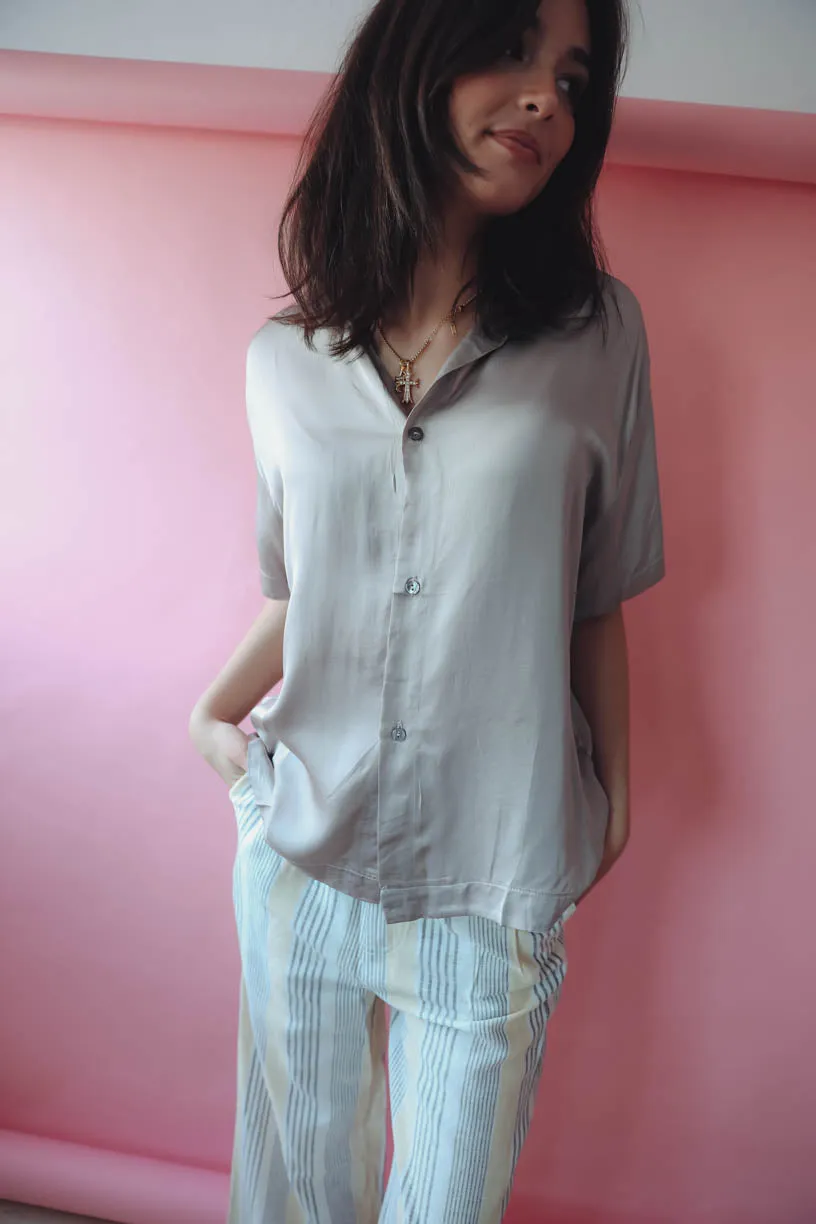 Let's Get Basic Satin Top in Grey