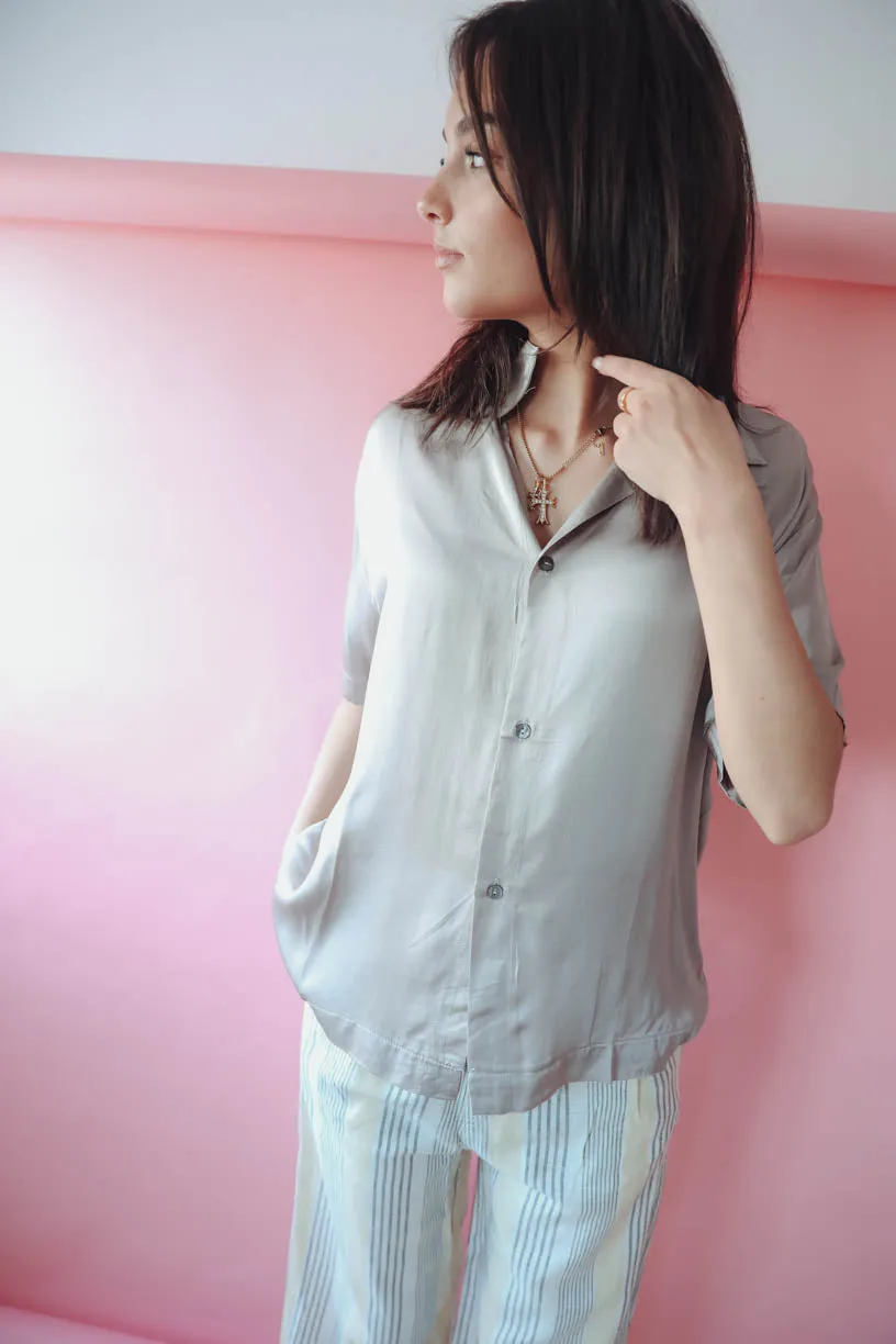 Let's Get Basic Satin Top in Grey
