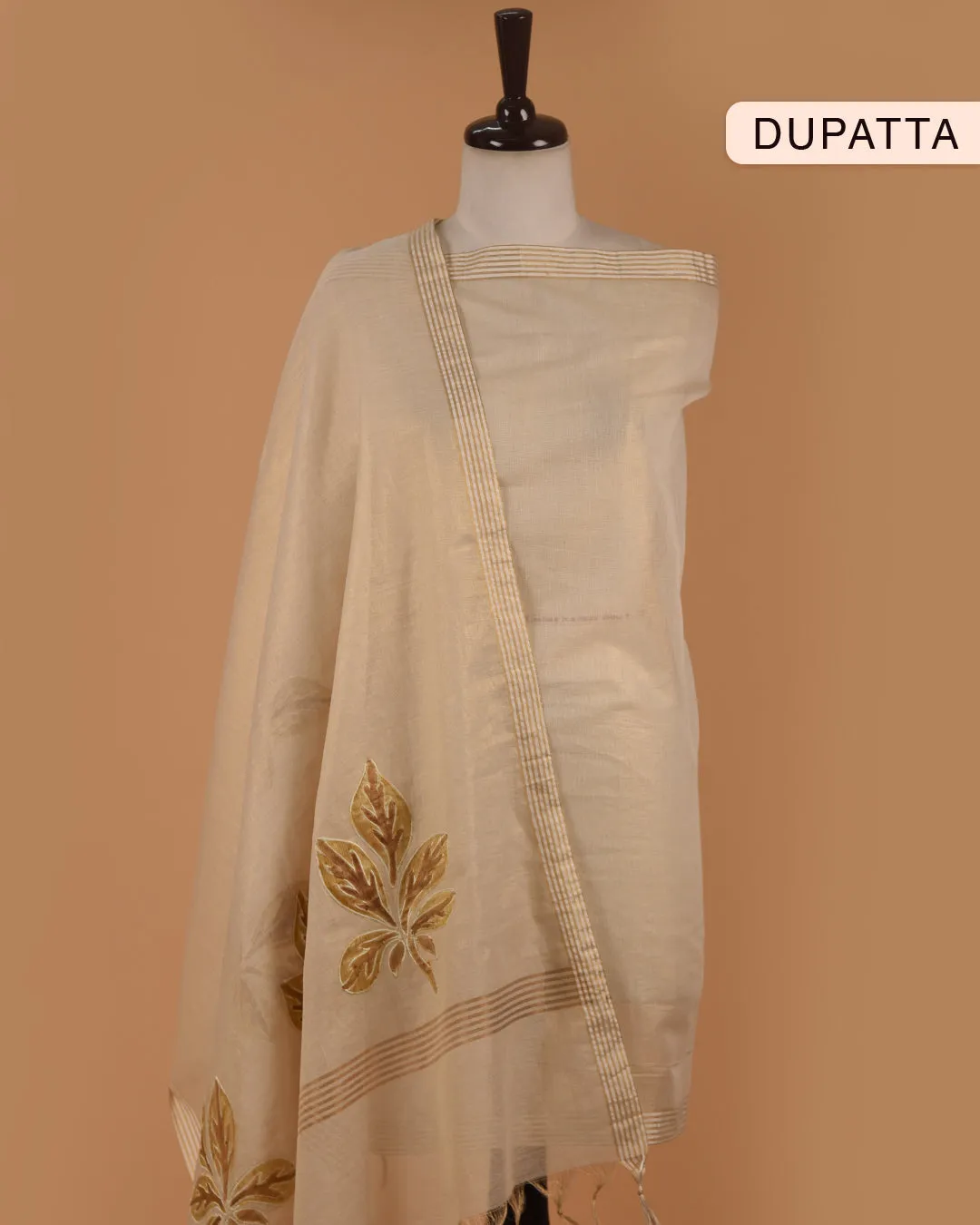 Light Beige Chanderi Tissue Blend Embroidered Unstitched Suit Fabric Set WIth Chanderi Tissue Dupatta