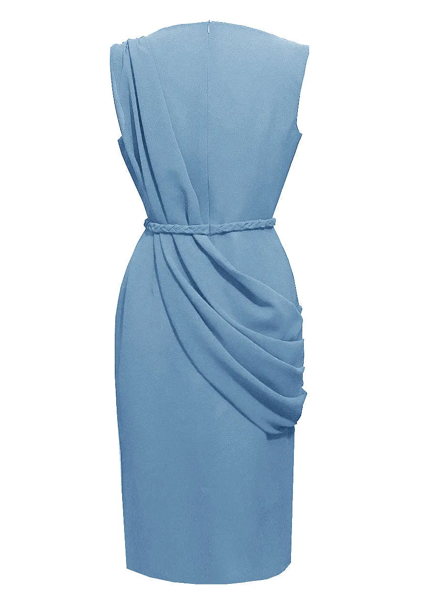 Light Blue Draped Cocktail Dress , wedding guest dress, Classy and hides tummy