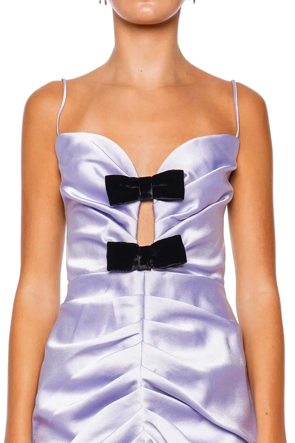 Lilac Velvet Bow Cut Out Mini Dress