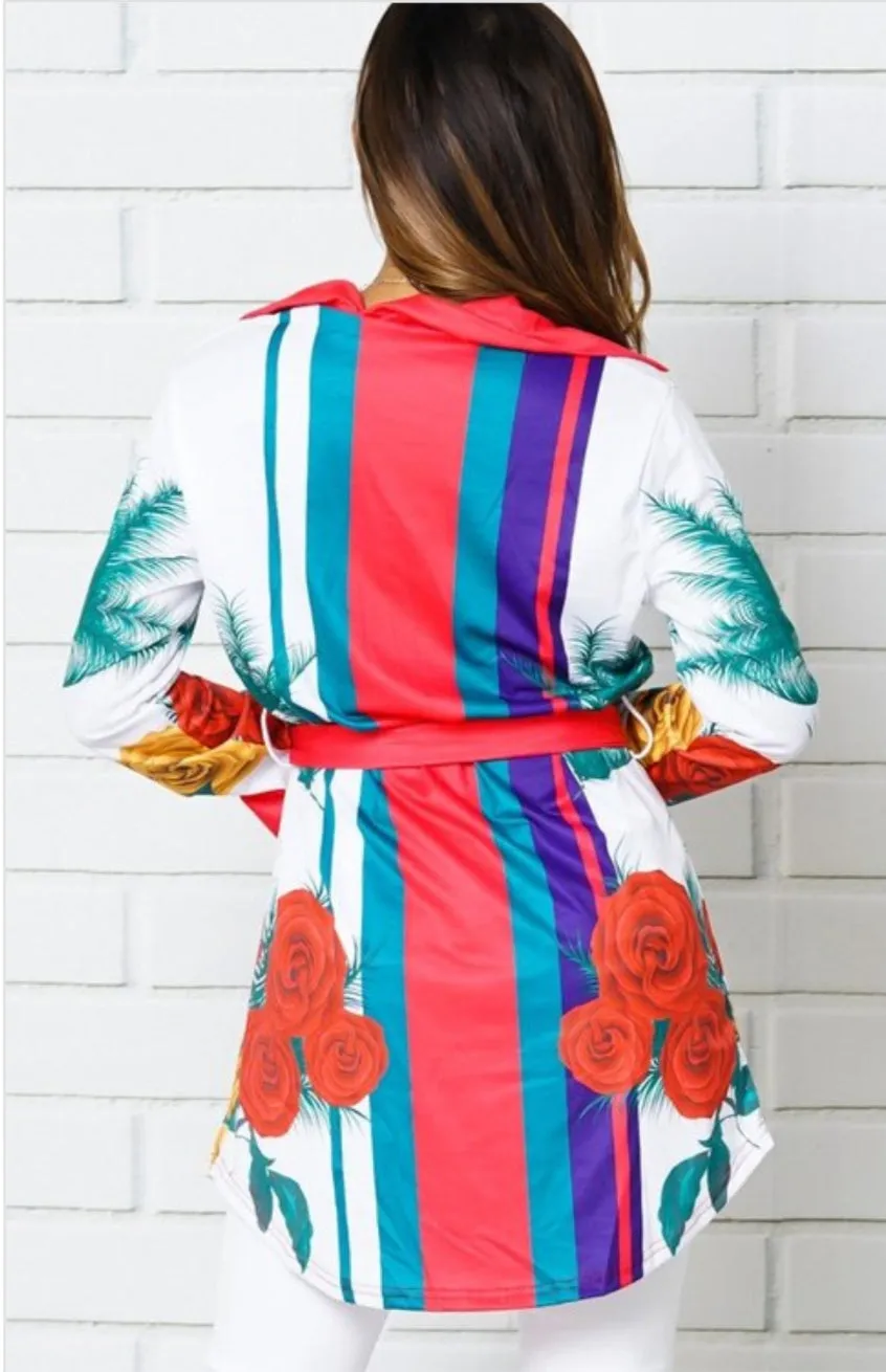 Lilyanna White Multi Color Floral Button Down Stretch Top Curvy Posh Plus