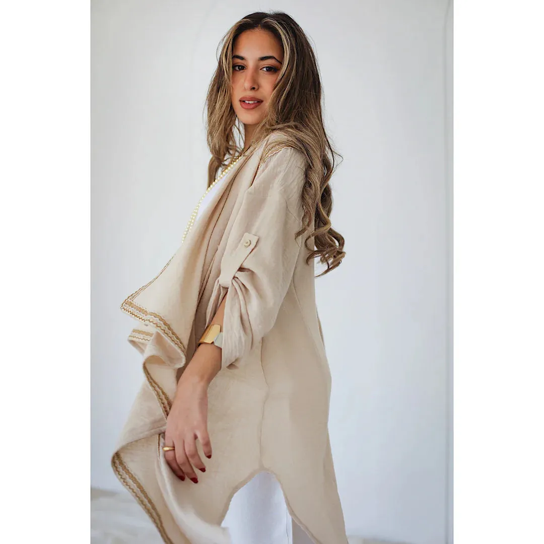 Linen blend draped cardigan