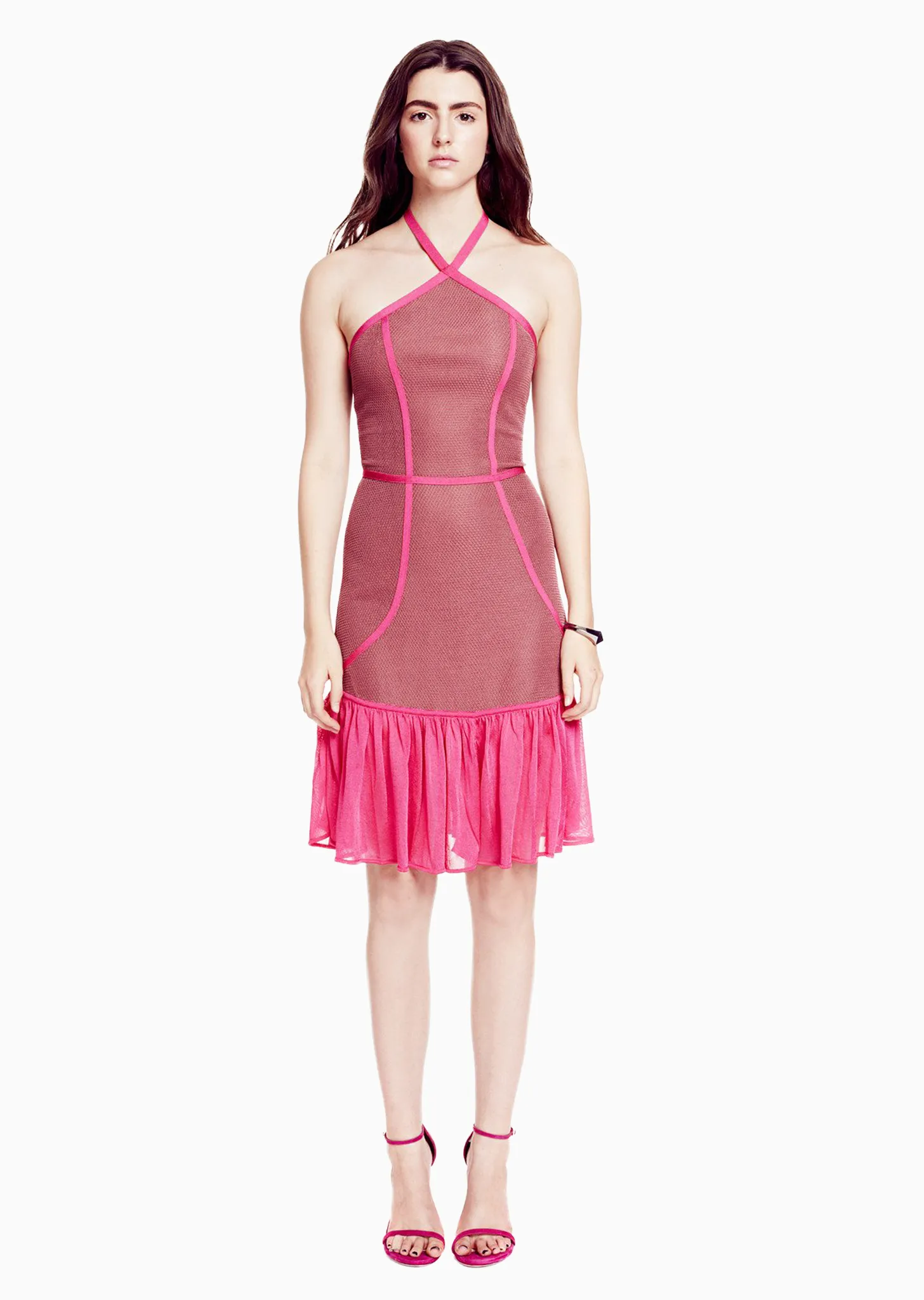 Lisette - Pique Knit Halter, Mauve and Fuchsia Pink Dress