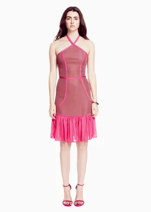 Lisette - Pique Knit Halter, Mauve and Fuchsia Pink Dress