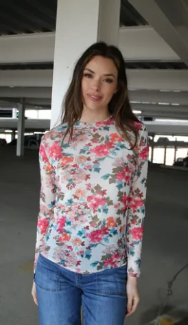 Long Slv Mesh Printed Top 1221